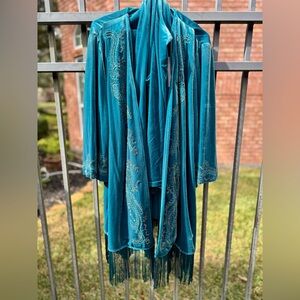 Chico's Striking Teal Velvet Jacket, tank, and pant set